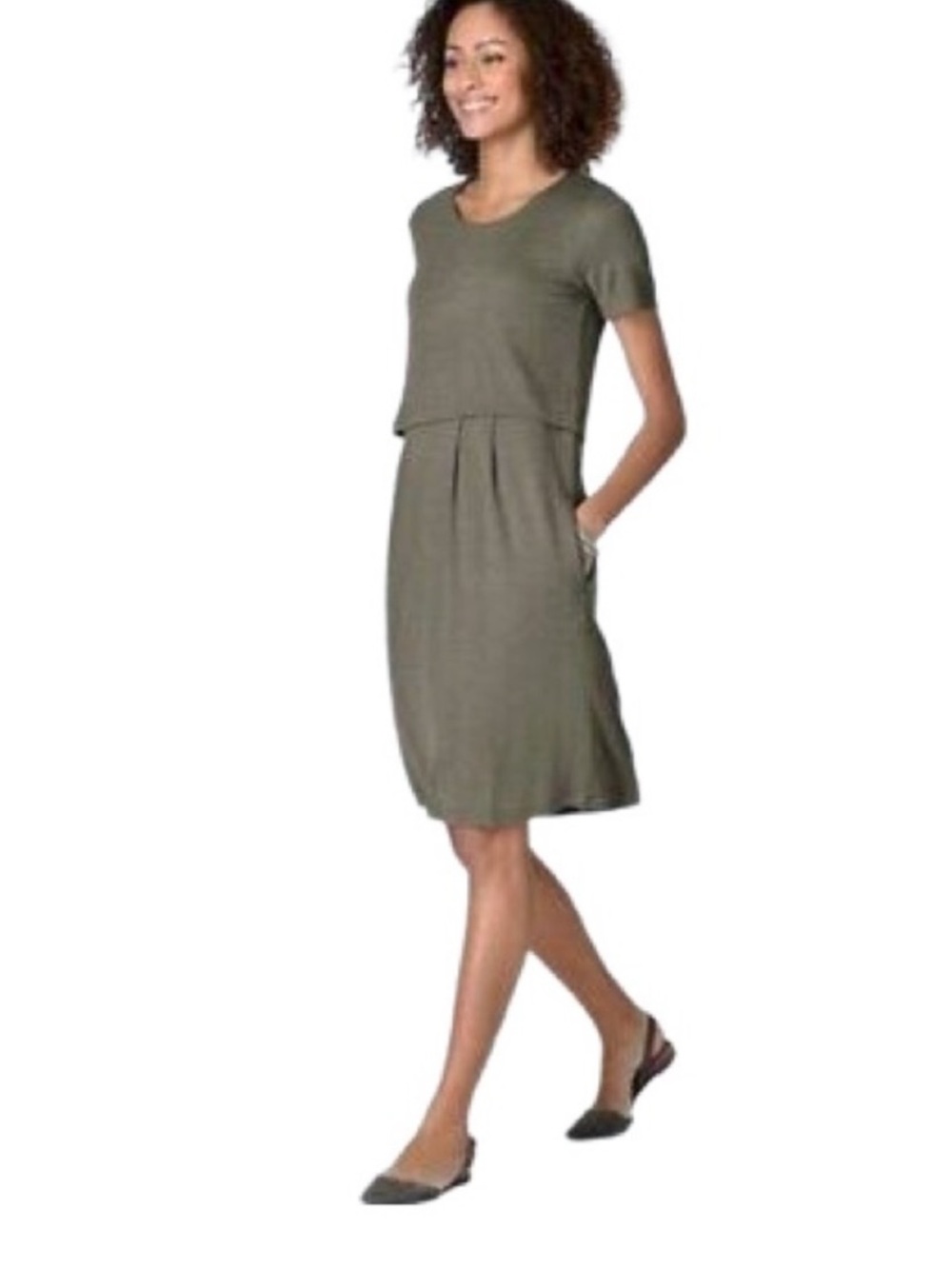 J. Jill Layered Button Back Dress English Moss NWT MT Medium Tall - Picture 2 of 12